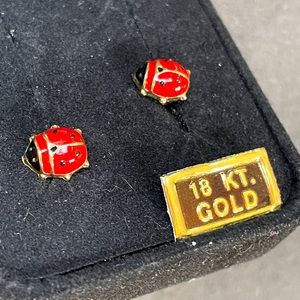 18K Lady Bug Stud Earrings